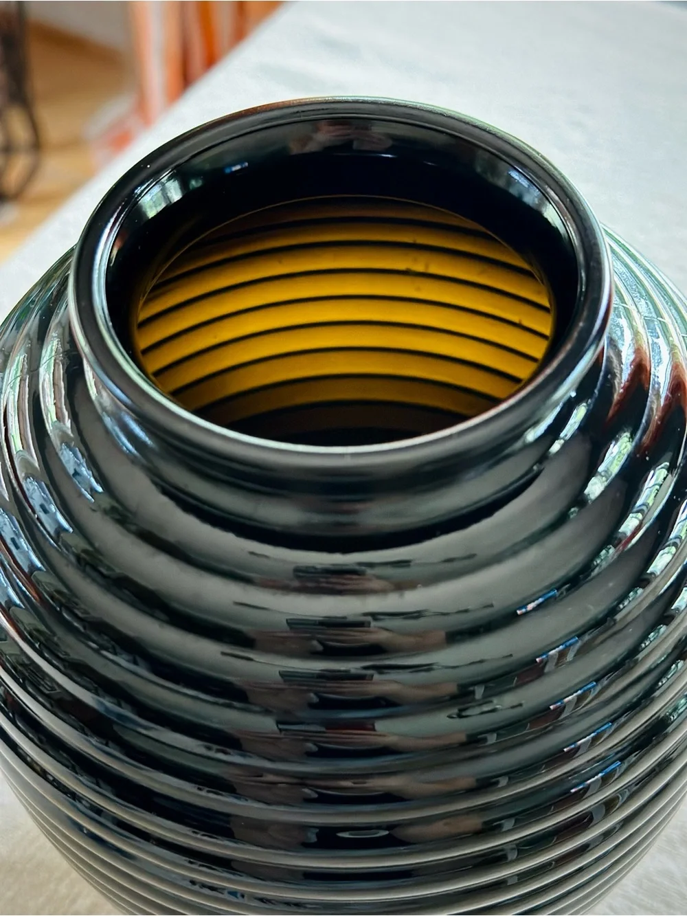 Vintage Art Deco Black Glass Beehive Vase